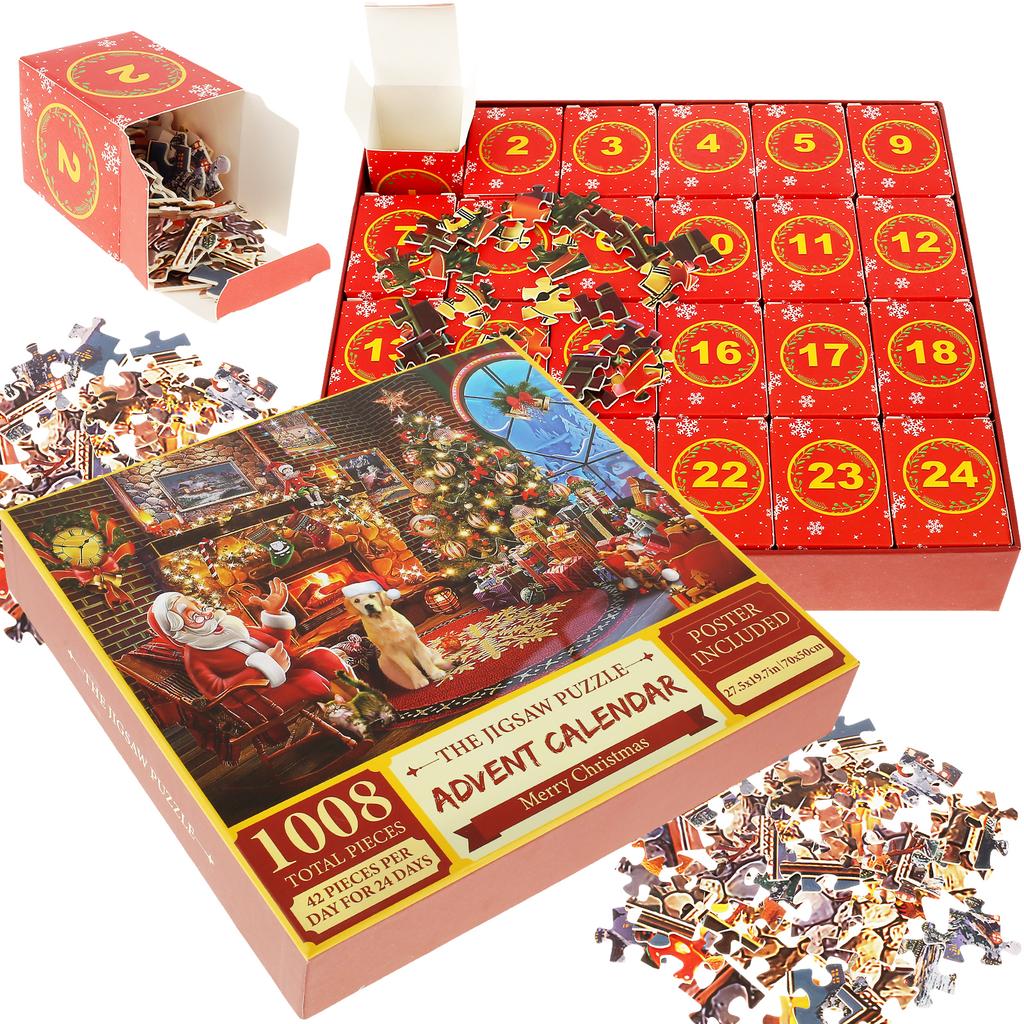 Calendar Advent Puzzle de Crăciun Calendar Numărătoare Inversă de Crăciun Puzzle 1008 Piese Puzzle de Crăciun în 24 Cutii Cadouri de Crăciun