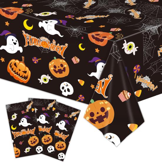 Halloween Tablecloth Spooky Ghost Printed Plastic Tablecloth Waterproof Indoor Outdoor Backdrop Banner Haunted House Decoration Creepy Party Favors