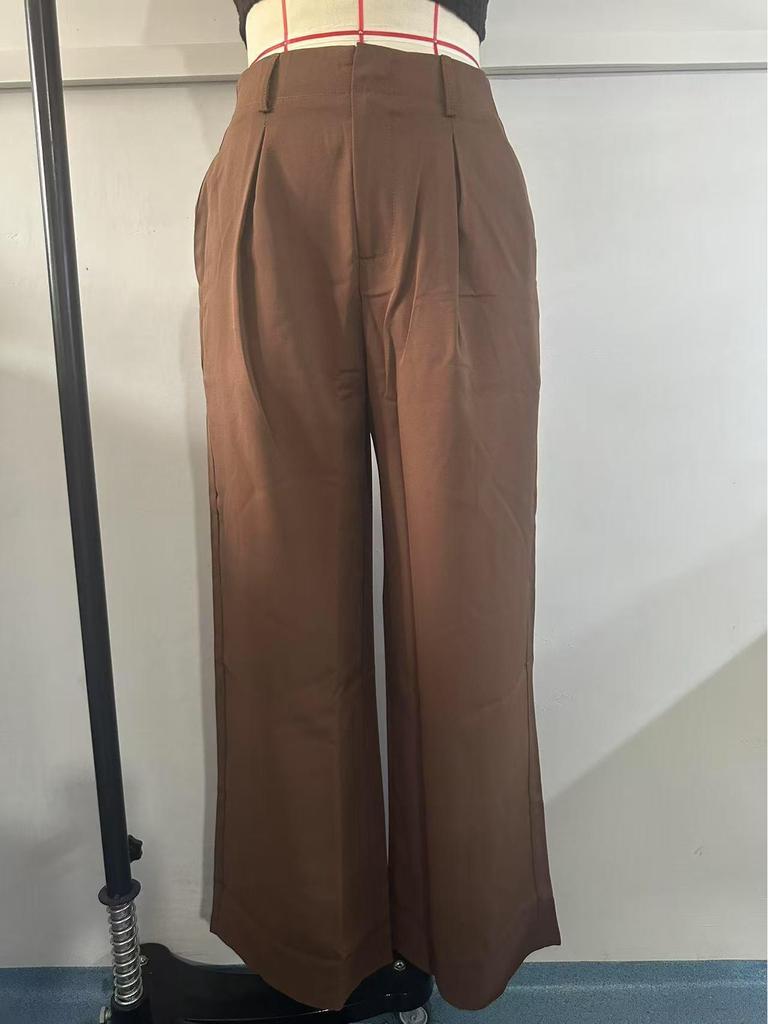 European & American Women's High-Waist Straight-Leg Business Casual Pants - Solid Color Draped Style (2026)