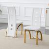 [Conjunto de 2] Cadeiras de Jantar com Design Europeu e Padrão de Furos, Couro PU Branco Fosco + Pernas de Metal Dourado Brilhante, 102,5 cm de altura, para sala de jantar ou sala de estar.