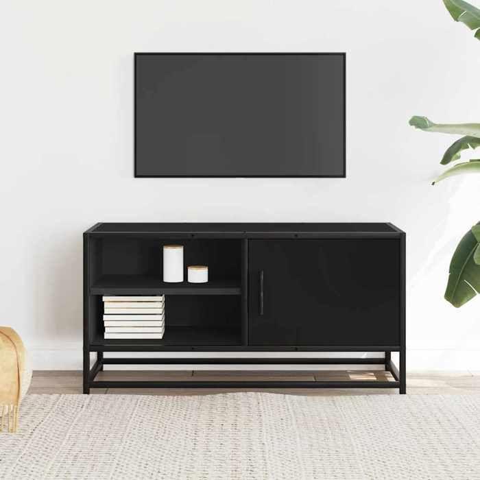 VidaXL Meuble TV noir 80x34,5x40 cm bois d'ingénierie et métal, banc TV, meuble hifi, centre de divertissement, buffet TV, 848819