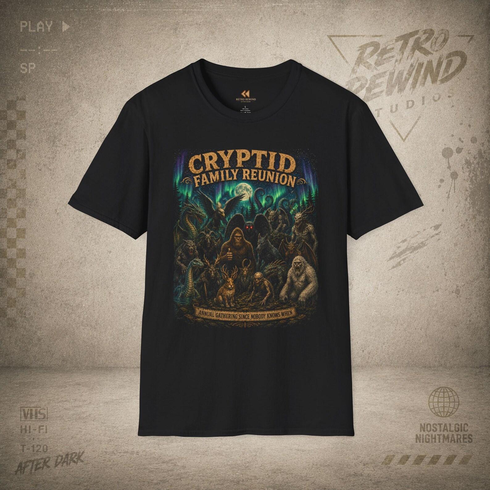 Cryptid Family Reunion T-Shirt | Bigfoot, Loch Ness, Mothman, Creature Design 3XL