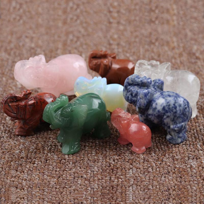 Carved Elephant Hand Natural Gemstone Jasper Turquoise Malachite Crystal Quartz