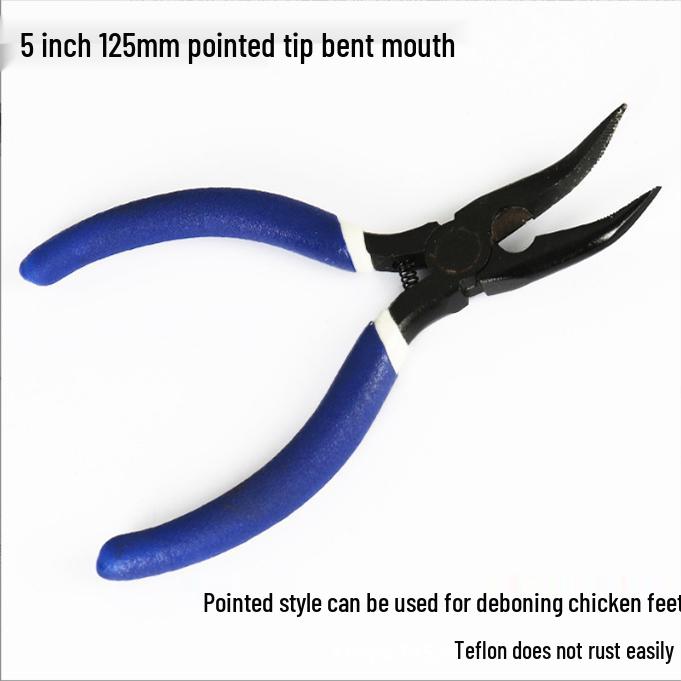 6" & 8" Bent Nose Pliers: Toothed Jaw for Nail Pulling & Object Retrieval, Crucible-Ready with Pointed Head.