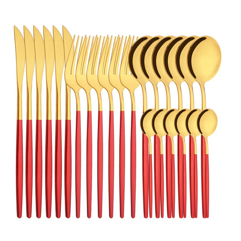 6People Luxury Gold Dinnerware Set Stainless Steel Tableware Set Knife Fork Spoon Flatware Cutlery Set Silverware Bright Light