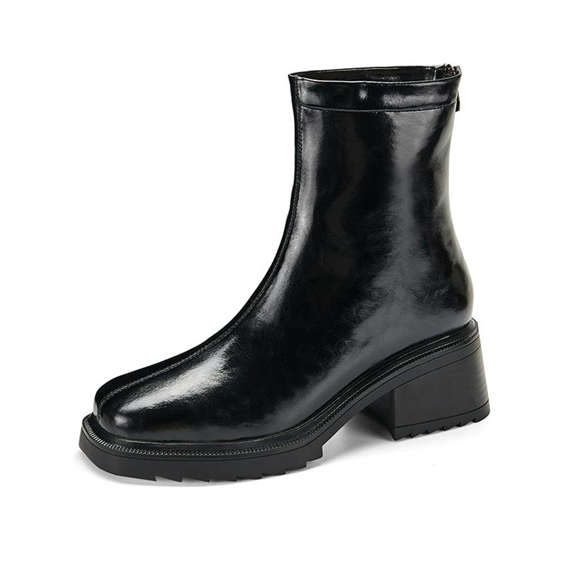 

Meotina Жіночі ботильйони з натуральної шкіри з квадратним носком, високі підбори, короткі чоботи на блискавці, жіноче модне зимове коричневе 40 39 чорний