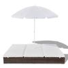 Chaise longue - vidaXL - Double - Résine tressée - Coussins amovibles - Parasol inclus