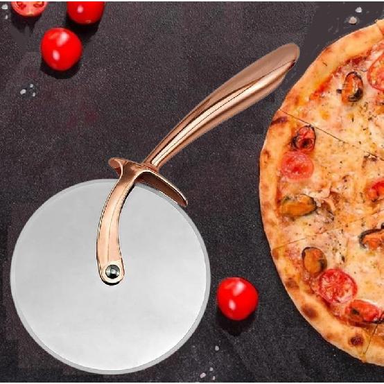 Classic Pizza Cutter Wheel, Food Grade Stainless Steel Cutter Wheel, Smooth Rotating Sharp Blade, Professional Pizza Cutter, 9-Inch, Beautiful Rose