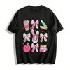 Cute Rabbit Bow Stationery Print Casual Top Pure Cotton T-shirt