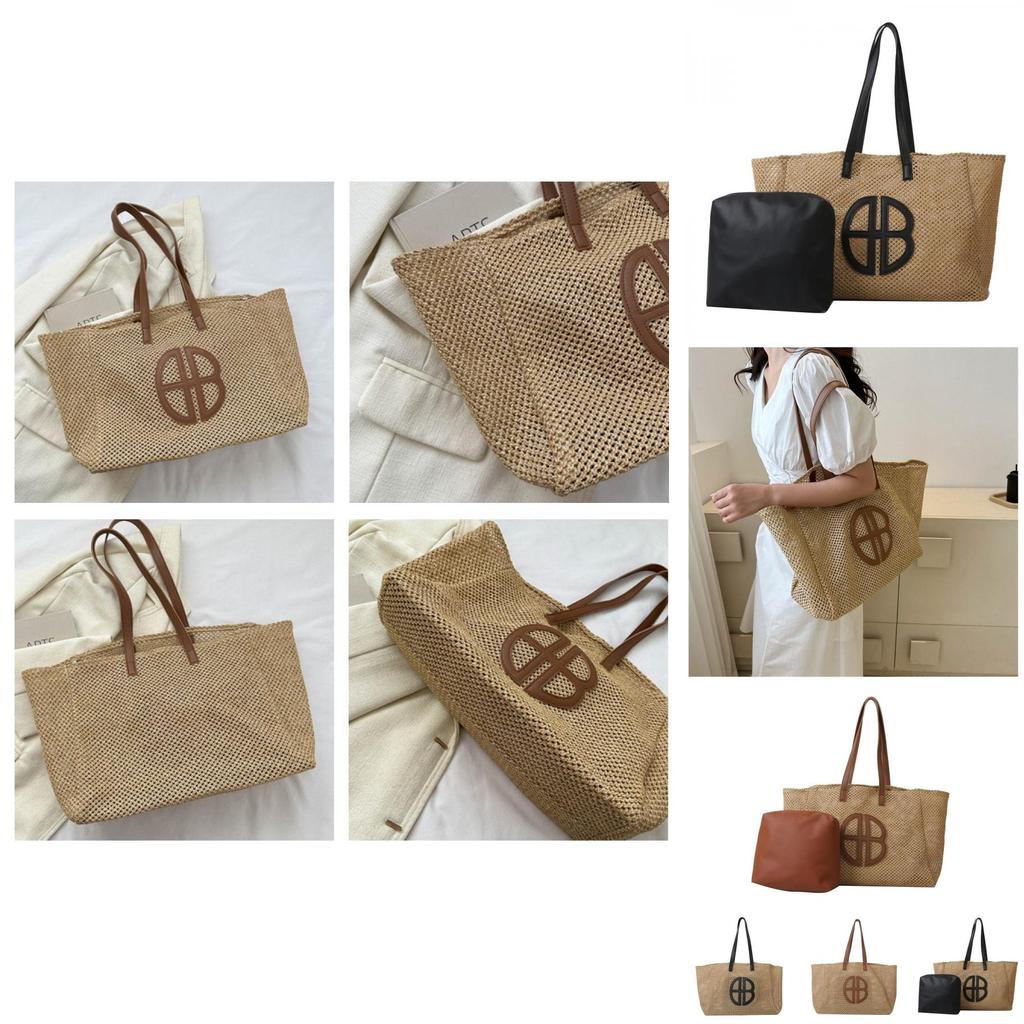 Woven Tote Bag With Contrast Color Design For Daily Casual Wear