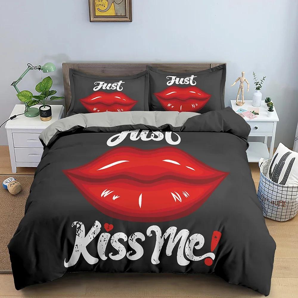 Zestaw Poszwy na Kołdrę Lovers Kiss Zestaw Pościeli z Osobowością do Sypialni Dziewczęcej Rozmiar Twin Full Queen King Pokrowiec na Kołdrę z Poszewką na Poduszkę