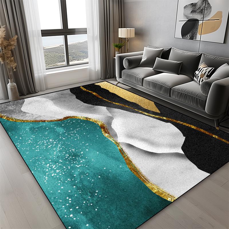 Severský moderní koberec se zlatou linií do obývacího pokoje, luxusní domácí dekorace, protiskluzový koberec velkých rozměrů pod pohovku, ložnice, šatna, vchodová rohožka