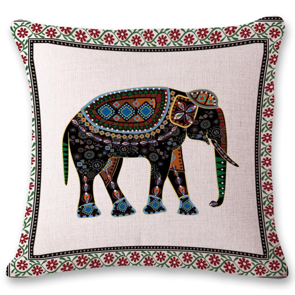 Indian Ethnic Elephant Pillow Cover Tribal Geometric Print Boho Elephant Cushion Case For Sofa Bed Couch Bohemian Home Decor