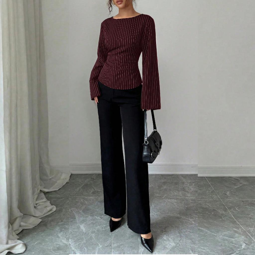 Women's Casual Long Sleeve Top Button Detail Round Neckline Relaxed Fit Lightweight Blouse Suitable for Everyday Wear