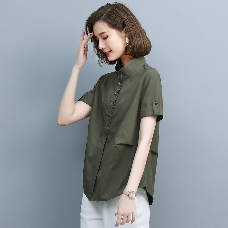 

Летний топ большого размера для мамы 2025 - однотонный, модный дизайн, с коротким рукавом M зелёный