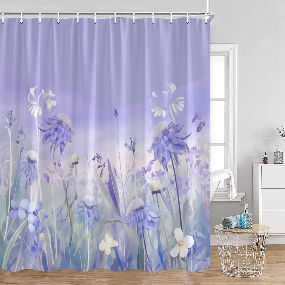 Flower Shower Curtain Butterfly Greening Plants Natural Home Decoration Bathroom Polyester Fabric Shower Curtain