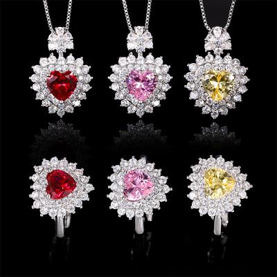 Jewelry Copper Bottom Gold-Plated Simulation Red Corundum Heart-Shaped Temperament Set Heroine Stone 8 * 8