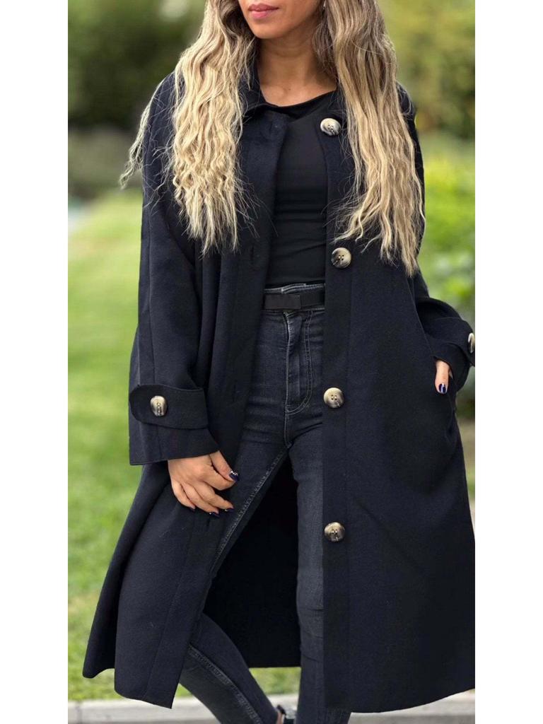 2024 Autumn/Winter Casual Long Solid Color Wool Overcoat Jacket