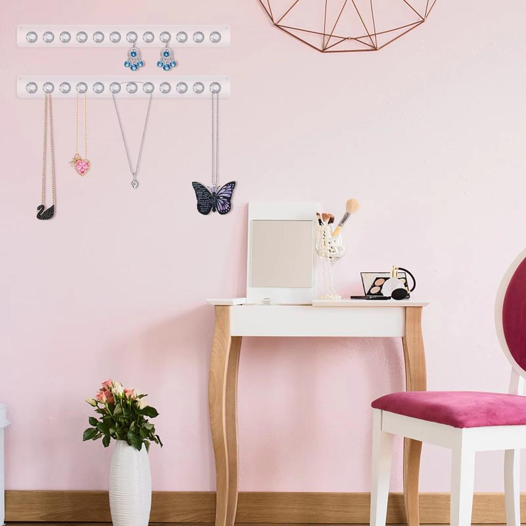 1/2pc 7/12Hooks Transparent Acrylic Storage Rack Wall Display Shelf Mount Necklace Earrings Scarf Organizer Bathroom Accessories