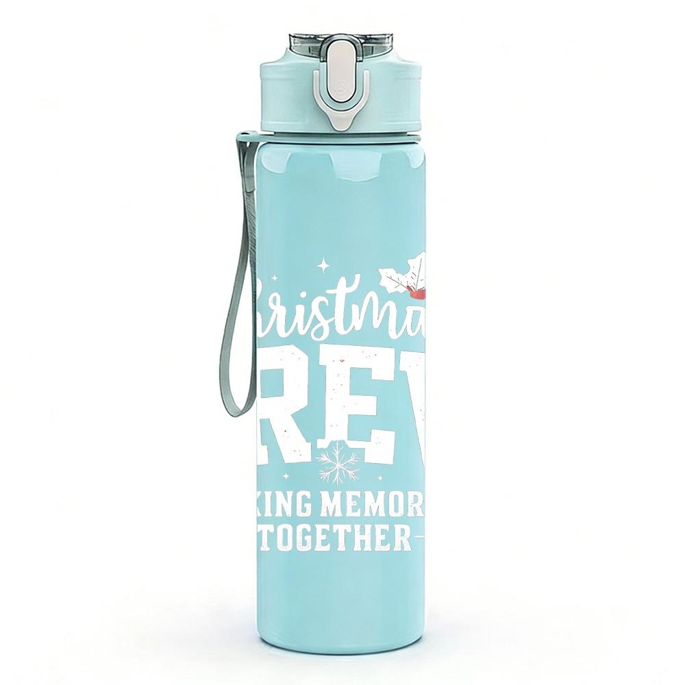 1PC Christmas Crew Faint Letter Art 750ml Color Plastic Sports Water Bottle Leakproof Flip Straw Lid Suitable for Sports Office Home Use