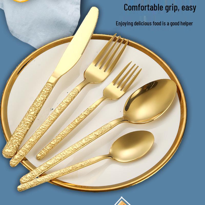 High-End 5-Piece Stainless Steel Western Cutlery Set: Knife, Fork, Dessert Spoon
