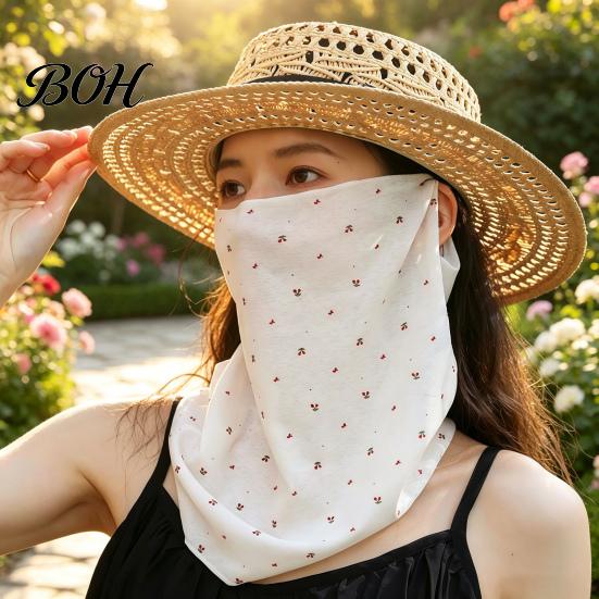 Face Neck Sun Guard Women Protection Mask, Cotton Dot Print UV Foldable Portable Gaiter Cover, Scarf for Driving Cycling Camping Outdoor Travel