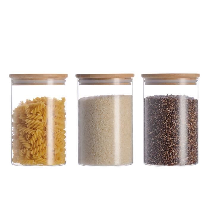 3x1000ml bocaux pots de rangement alimentaire conservation en verre borosilicate avec couvercle hermétique (10x15cm)