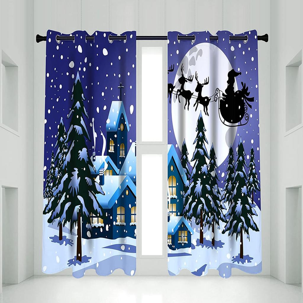 Cartoon Santa Claus Merry Christmas Pattern Print Curtains Curtain Drapes Living Room Bedroom Kitchen Light Blocking For Area Made Of Polyester