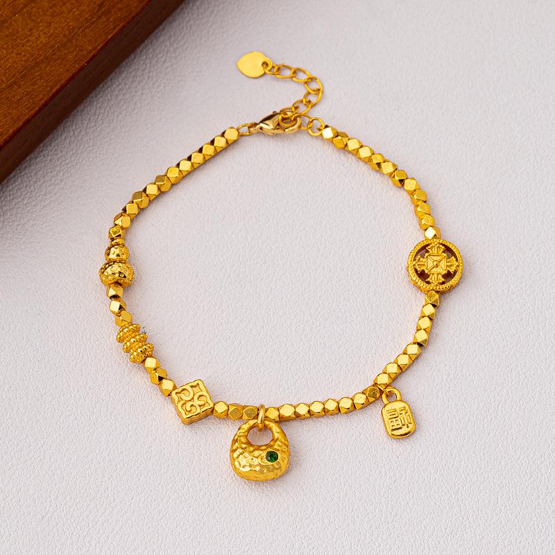 Gold Sand Zodiac Red Rope Braided Bracelet - Retro, Versatile & Luxurious Series