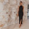 Elegant Sleeveless High Waist Polyester Bodycon Dress For Spring Summer Womens Fashion