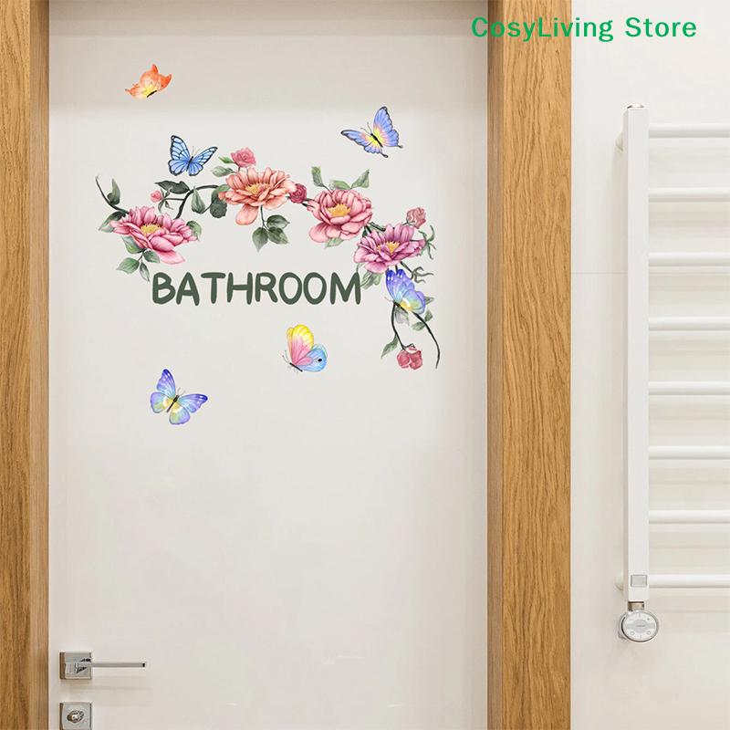 [CL]Beautiful Butterfly Flower Wall Stickers Toilet Bathroom Door Decoration Mural Home Decor Self-adhesive Beautify Wallpaper
