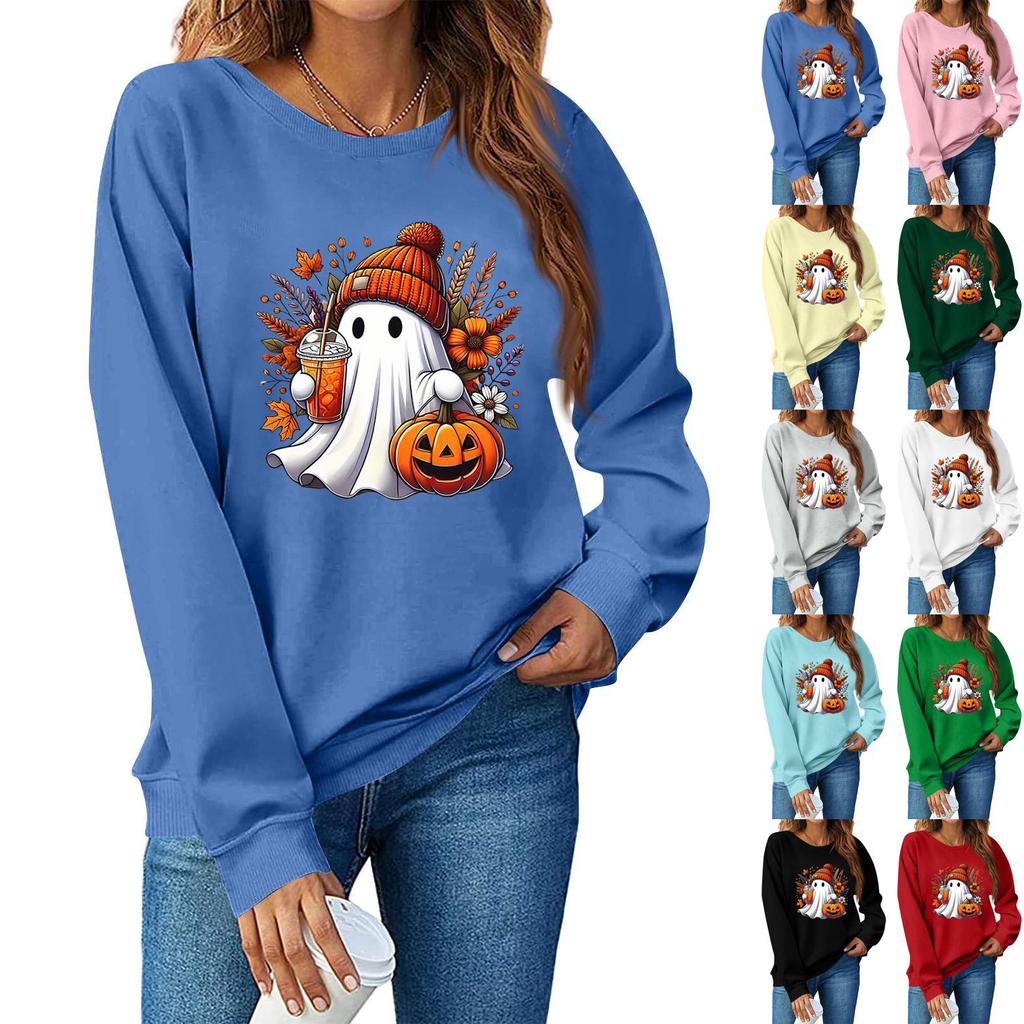 Ladies Fashion Casual Halloween Printed Pullover Sweater