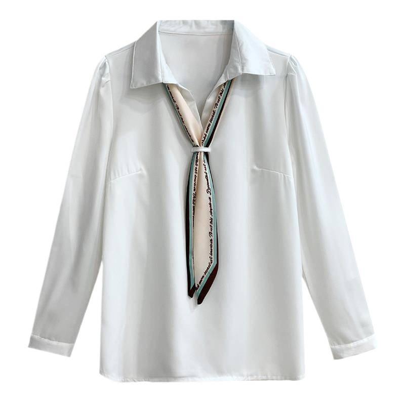 

A White Chiffon Shirt with A Unique Design Sense for Women, A Fashionable Professional Shirt for Autumn and Winter, Long-sleeved and Elegant Top XS