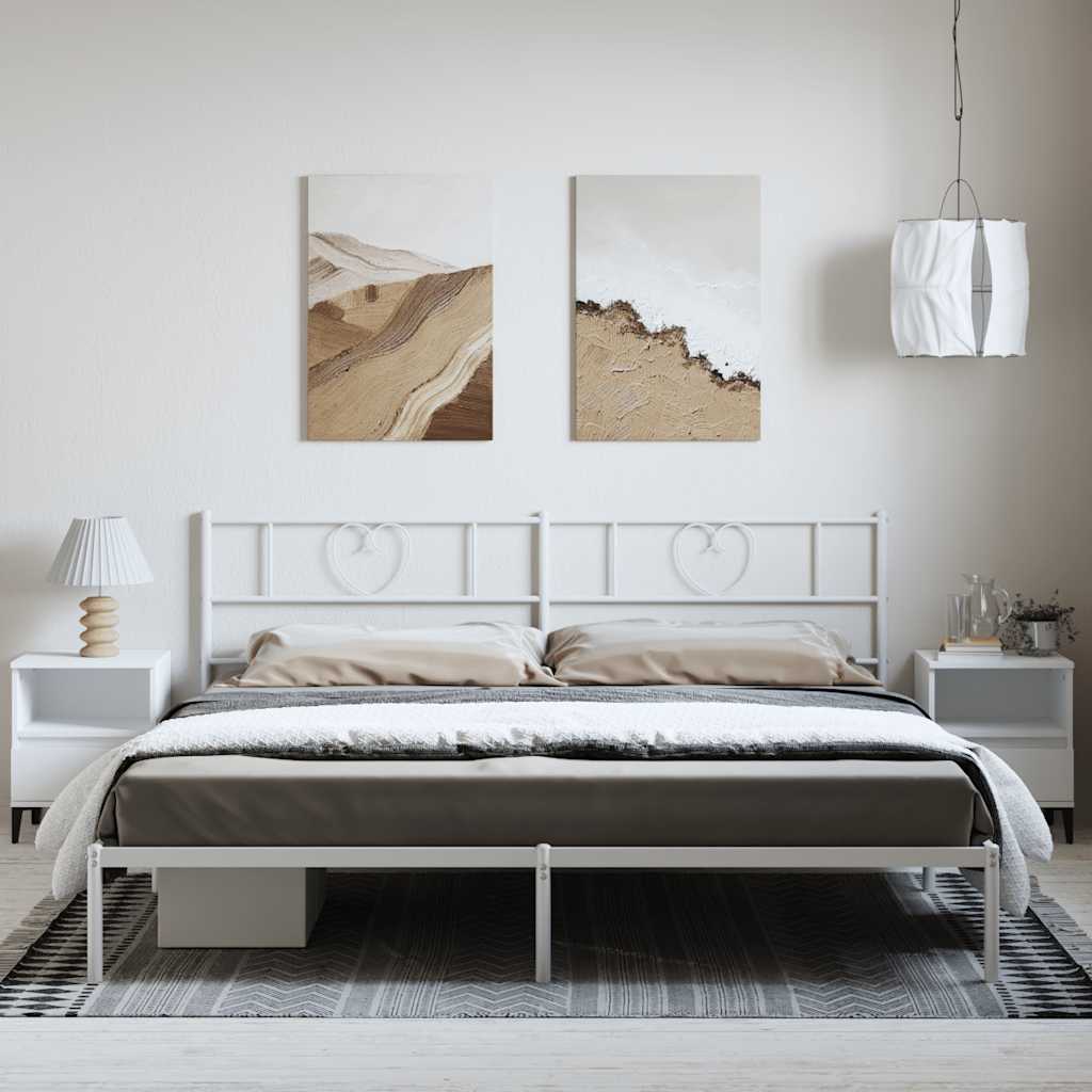 Metal Bed Frame with Headboard White 193 x 203 cm