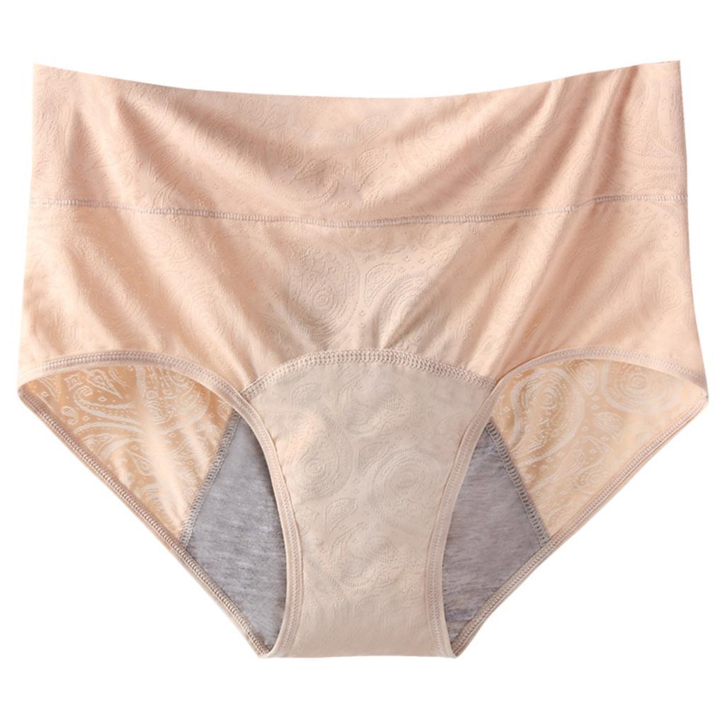 Women's Leakproof Period Panties 3 Pack High Waist Mesh Briefs Apricot Gray Coffee