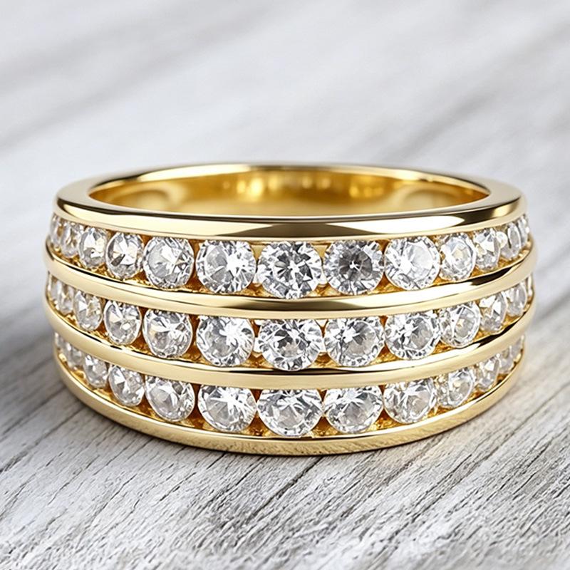 2026 Jewelry, Niche Design, Three-row Diamond Zircon Ring, Women's Wedding Dinner Lady Ring