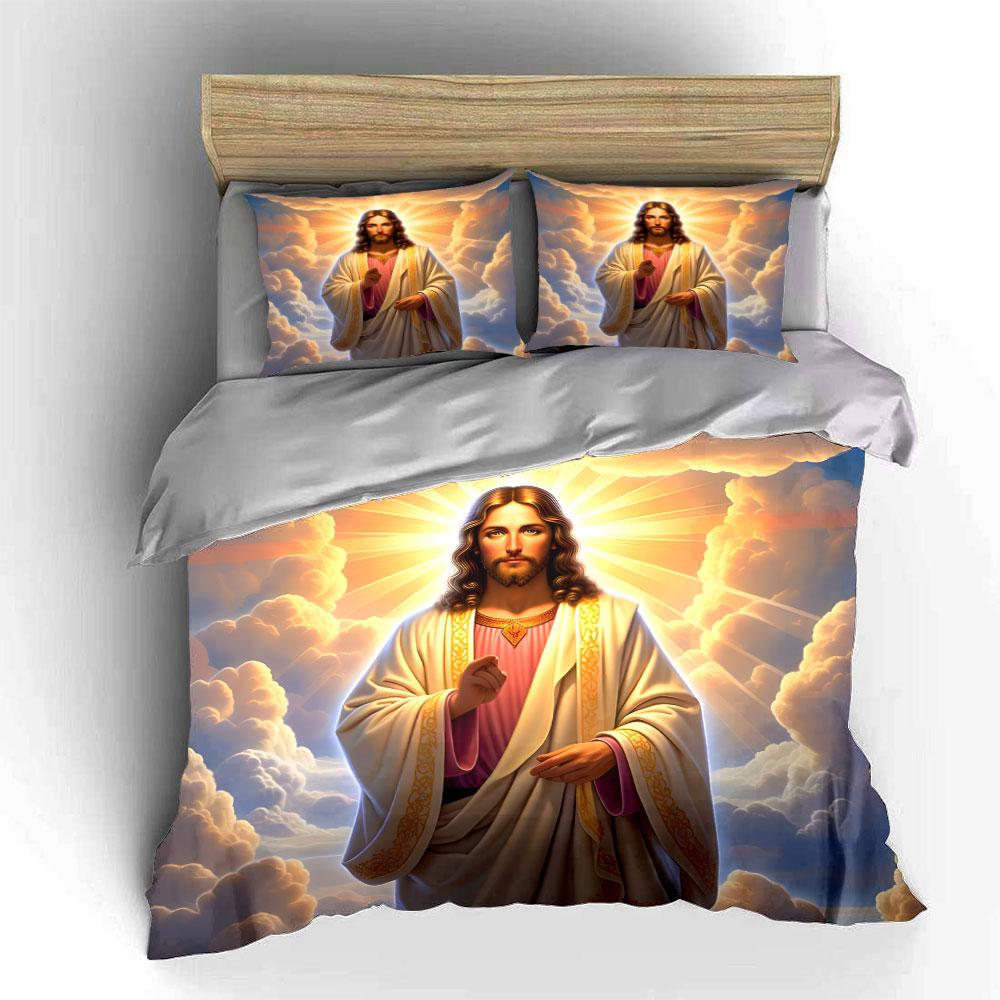 Elegant Religious Three-Piece Set  Exquisite three-piece bedding set gift for kids and adults 135x200cm