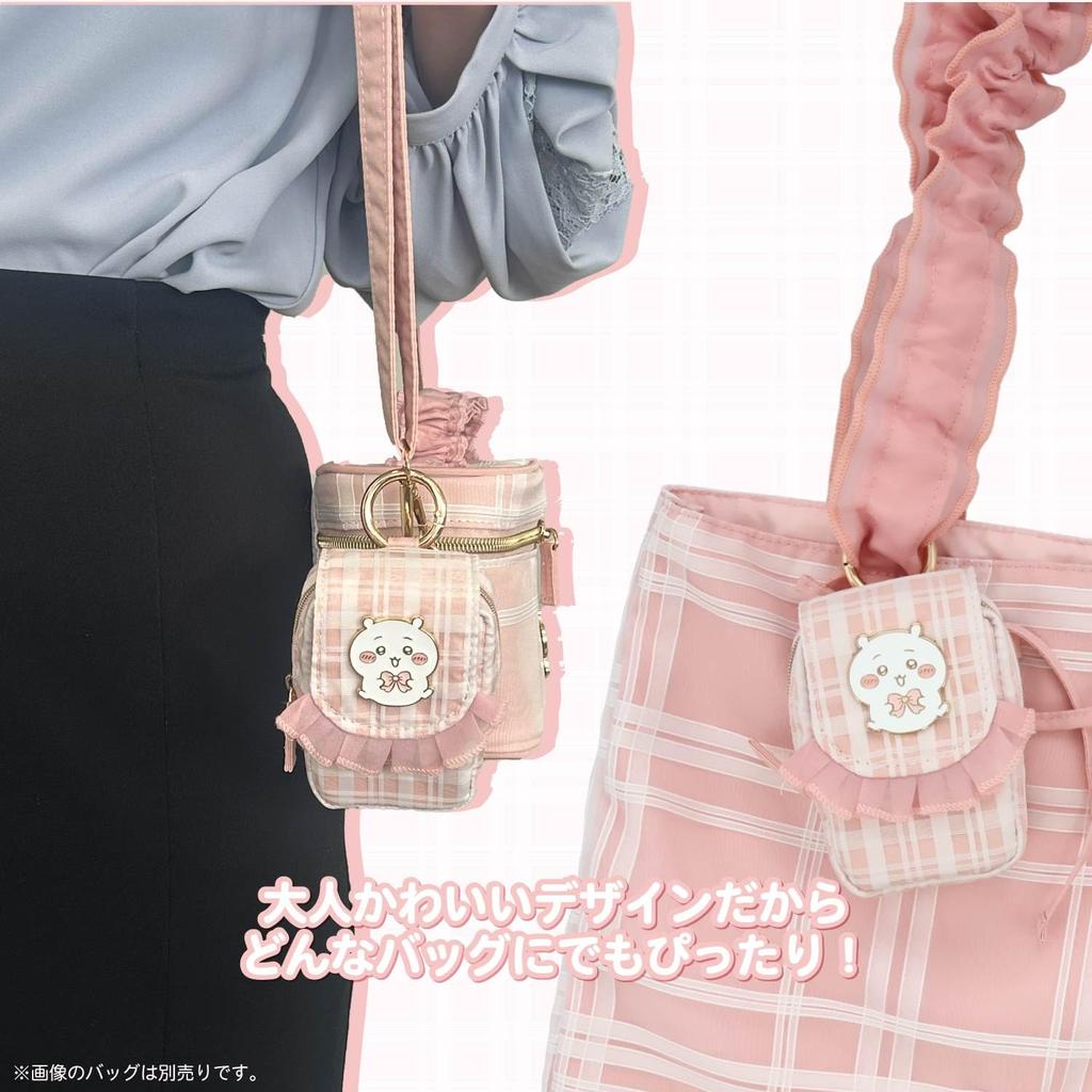 Shobido Chiikawa Check Series Mini Pouch with Carabiner Bicolor Cat