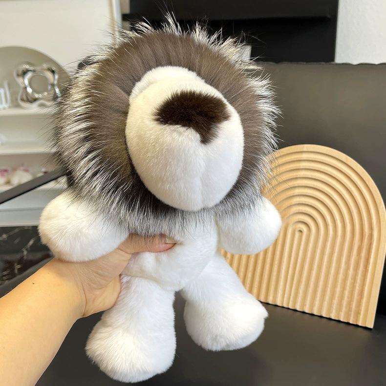 Genuine Rex Rabbit Fur Lion Plush Doll - Cute Children's Toy and Hanging Ornament