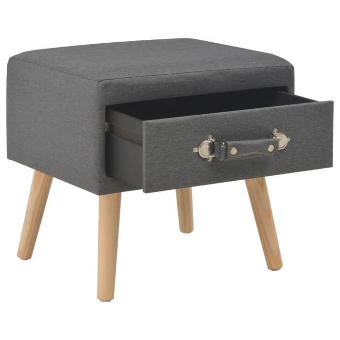 Table de chevet - VIDAXL - Gris foncé - Tissu et pinède solide - 1 tiroir