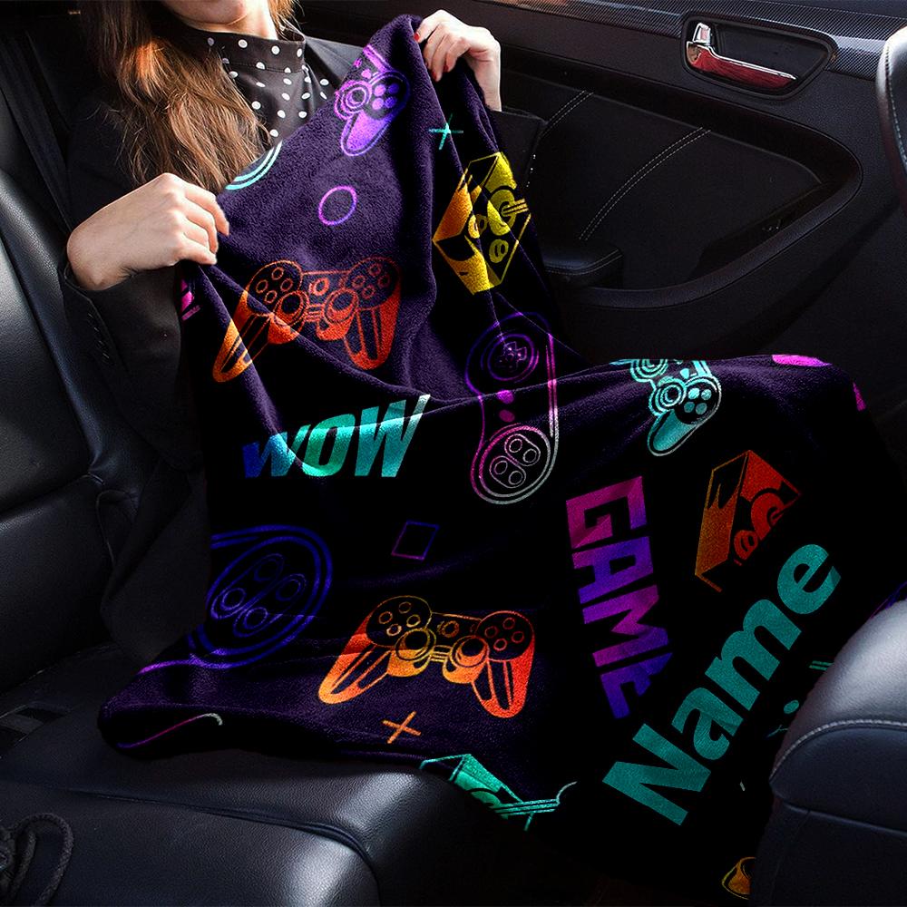 Custom Name Game Controller Theme Printed Blanket - Perfect for Couch, Bed, Travel & Outdoor Use | Machine Washable, Cozy & Durable.