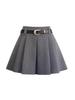 2025 Gray High-Waisted Academy Style Petite Pleated Summer Skirt