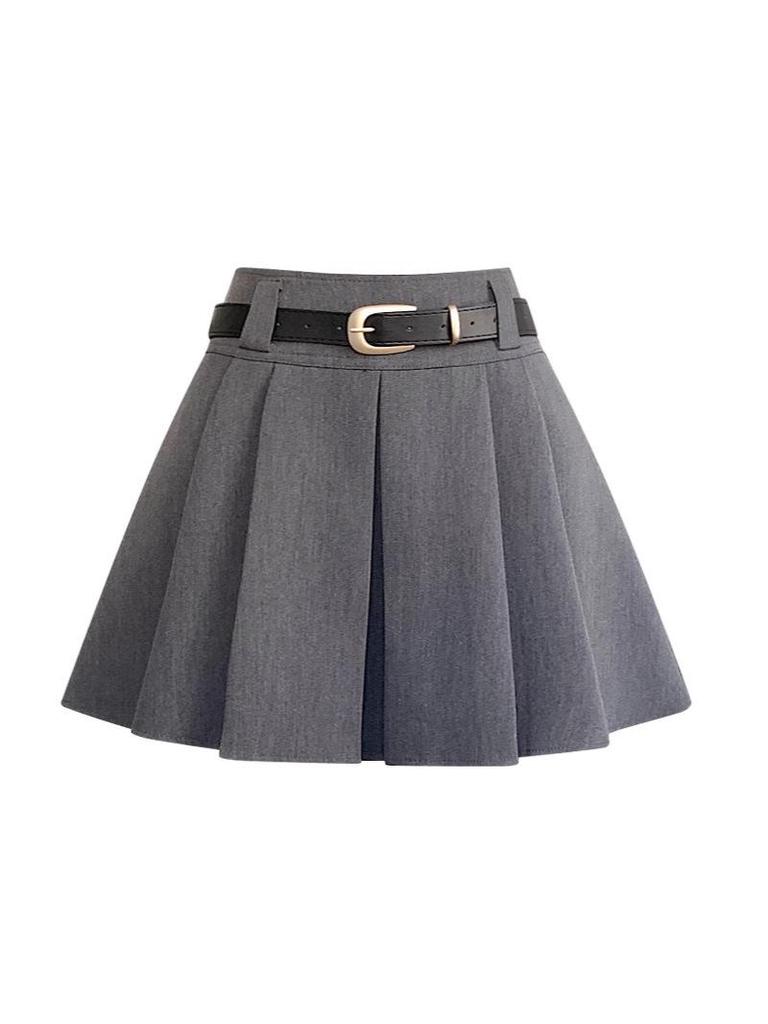 2025 Gray High-Waisted Academy Style Petite Pleated Summer Skirt