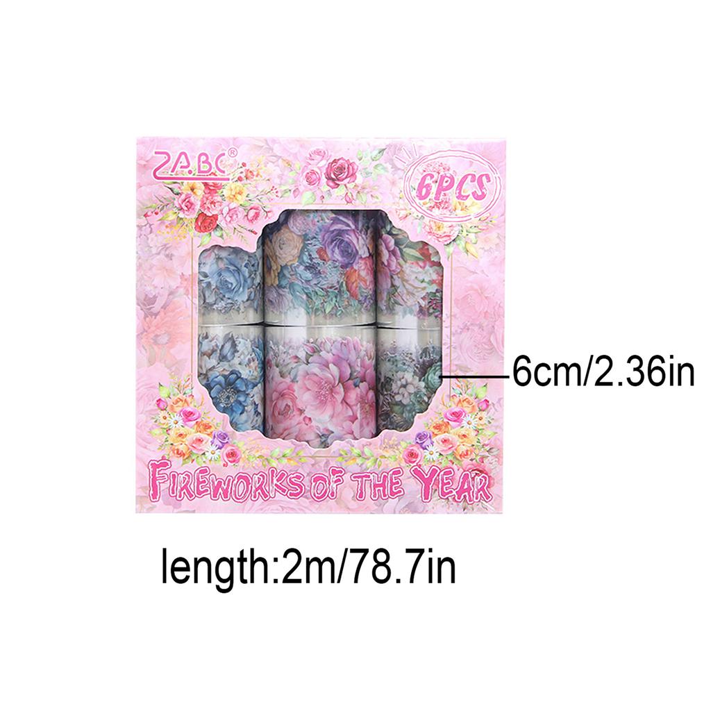 6 Rolls/box, Elegant Floral Pattern PET Stickers, Suitable for DIY Photo Frames, Manuals, and Gift Box Decoration, Stylish Beaut