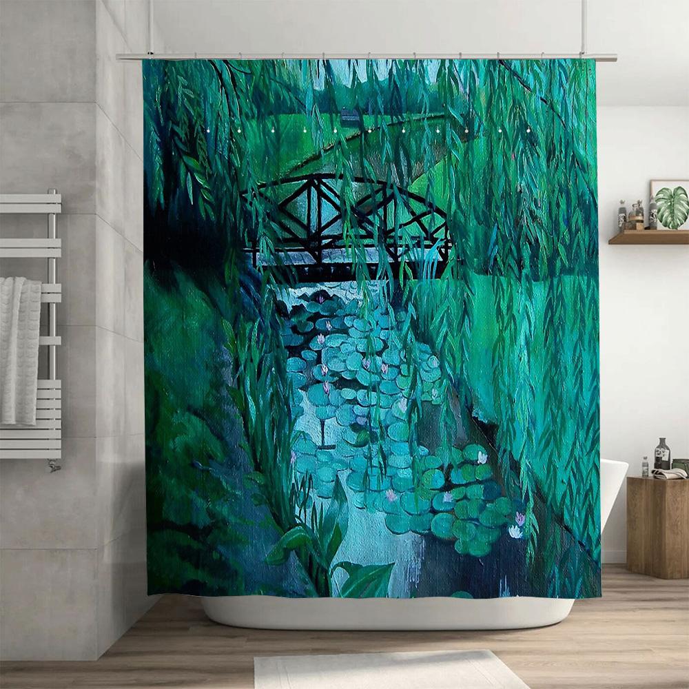 Botanical Shower Curtain Forest Greenery Leaf Pattern Waterproof Fabric Bathroom Decor Vintage Nature Backdrop Wall Hanging