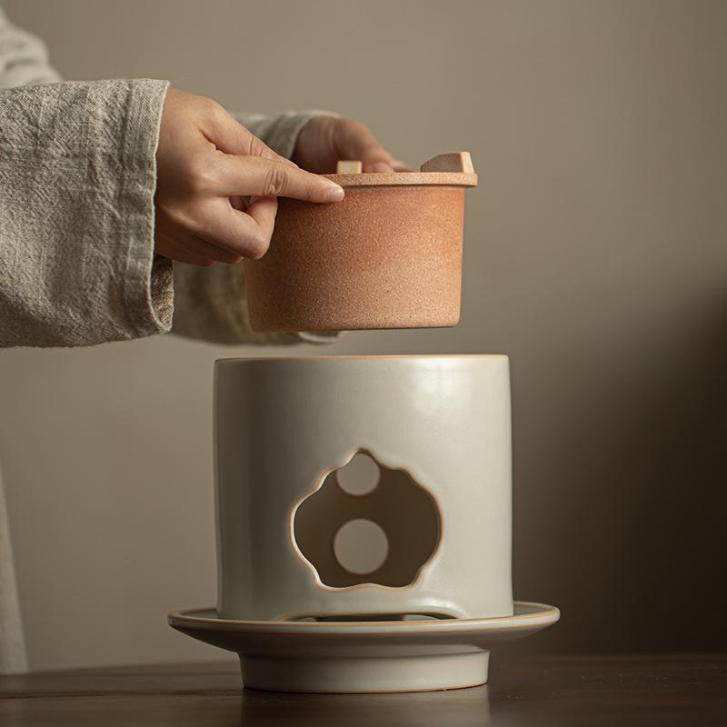 Clay Tea-Boiling Set: Charcoal Stove & Side-Handled Pot for Outdoor & Household Use.