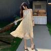 French temperament off-the-shoulder neck floral dress women's summer sweet and gentle wind loose and thin beach medium and long dress