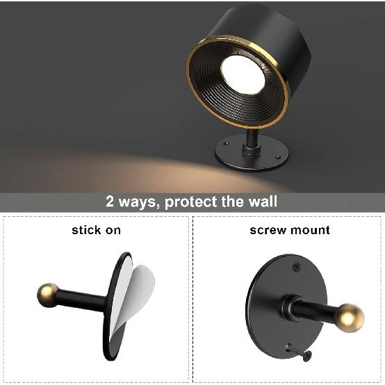 LED Wall Mounted Reading Lights, Wall Sconce 4 Color Modes & 3 Brightness, 2 Pack Wall Lights Rechargeable Battery Operated 360°Rotate Cordless