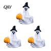 Outdoor Halloween Decoration 3Pcs Mini Resin Figurines, Miniature Pumpkin Ghost Grim Reaper Cake Topper Figure Castle Statue for Spooky Fairy Garden,
