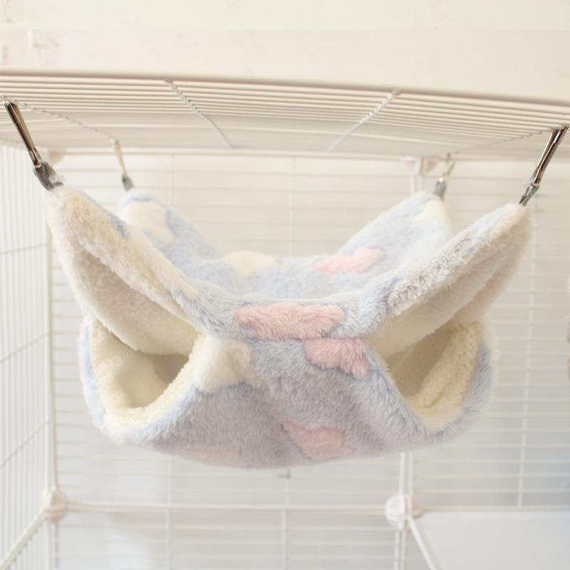 Gemütliche Doppellagen-Hängematte mit Blumenzweig für Gleithörnchen & kleine Haustiere - Plüsch-Samt Herbst/Winter-Bett